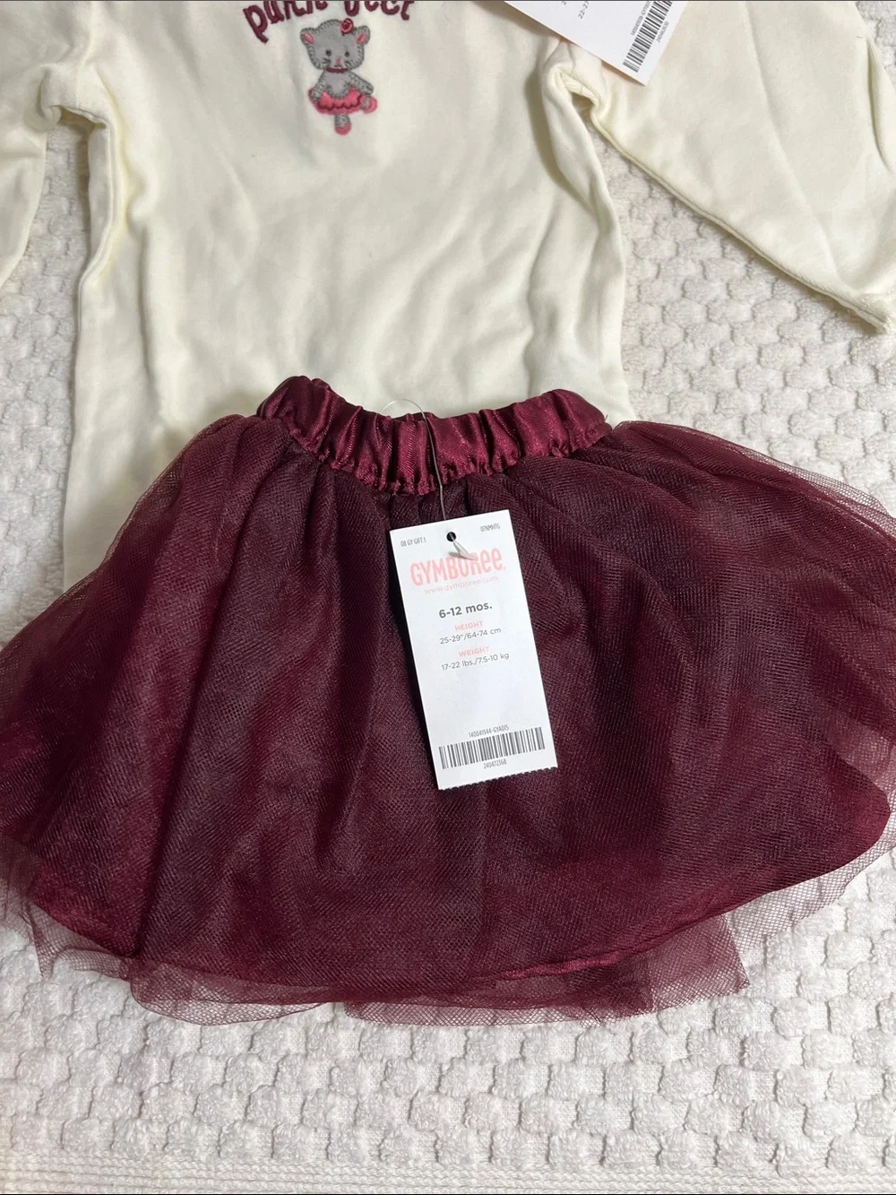 Gymboree Cream Top with Burgundy Tulle Skirt 4 Piece Set